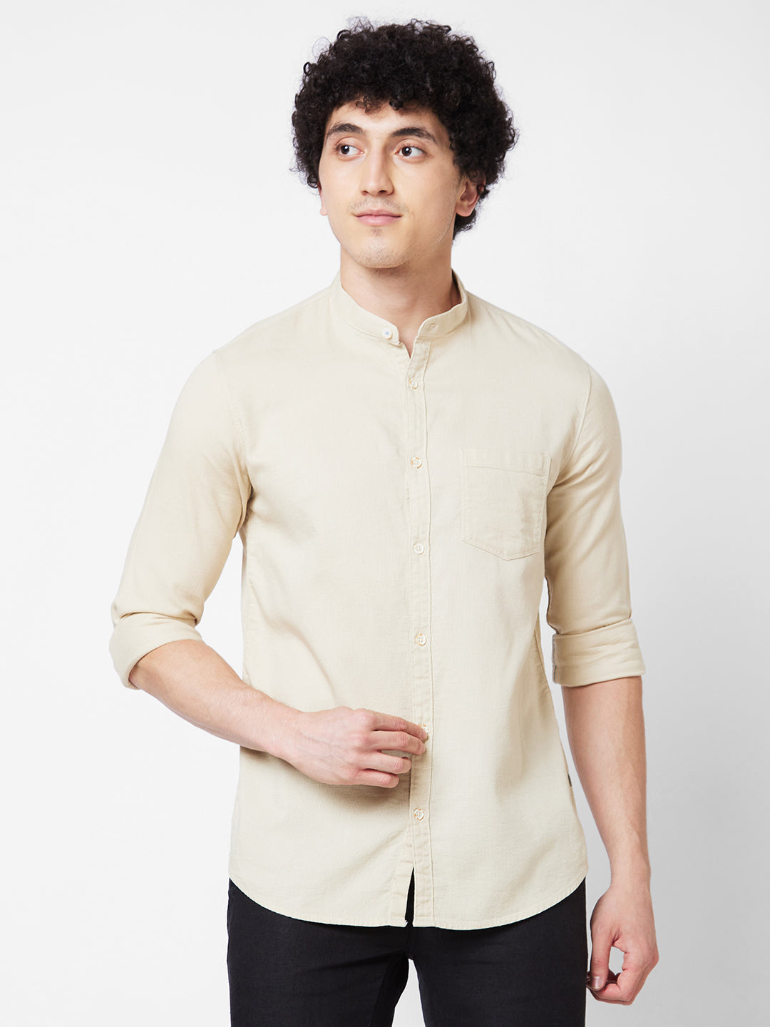 Spykar Beige SOLID FULL SLEEVE Shirt For Men