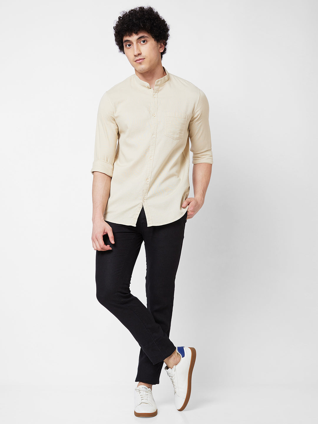 Spykar Beige SOLID FULL SLEEVE Shirt For Men