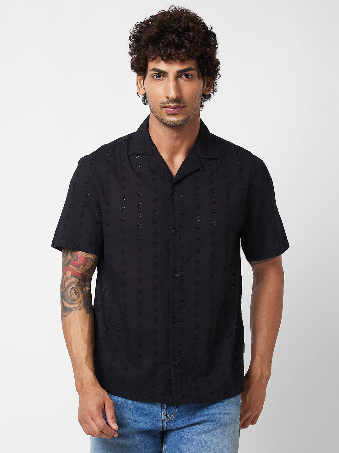 Spykar Black SOLID HALF SLEEVE Shirt For Men