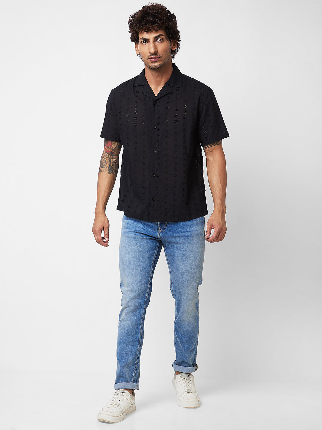 Spykar Black SOLID HALF SLEEVE Shirt For Men