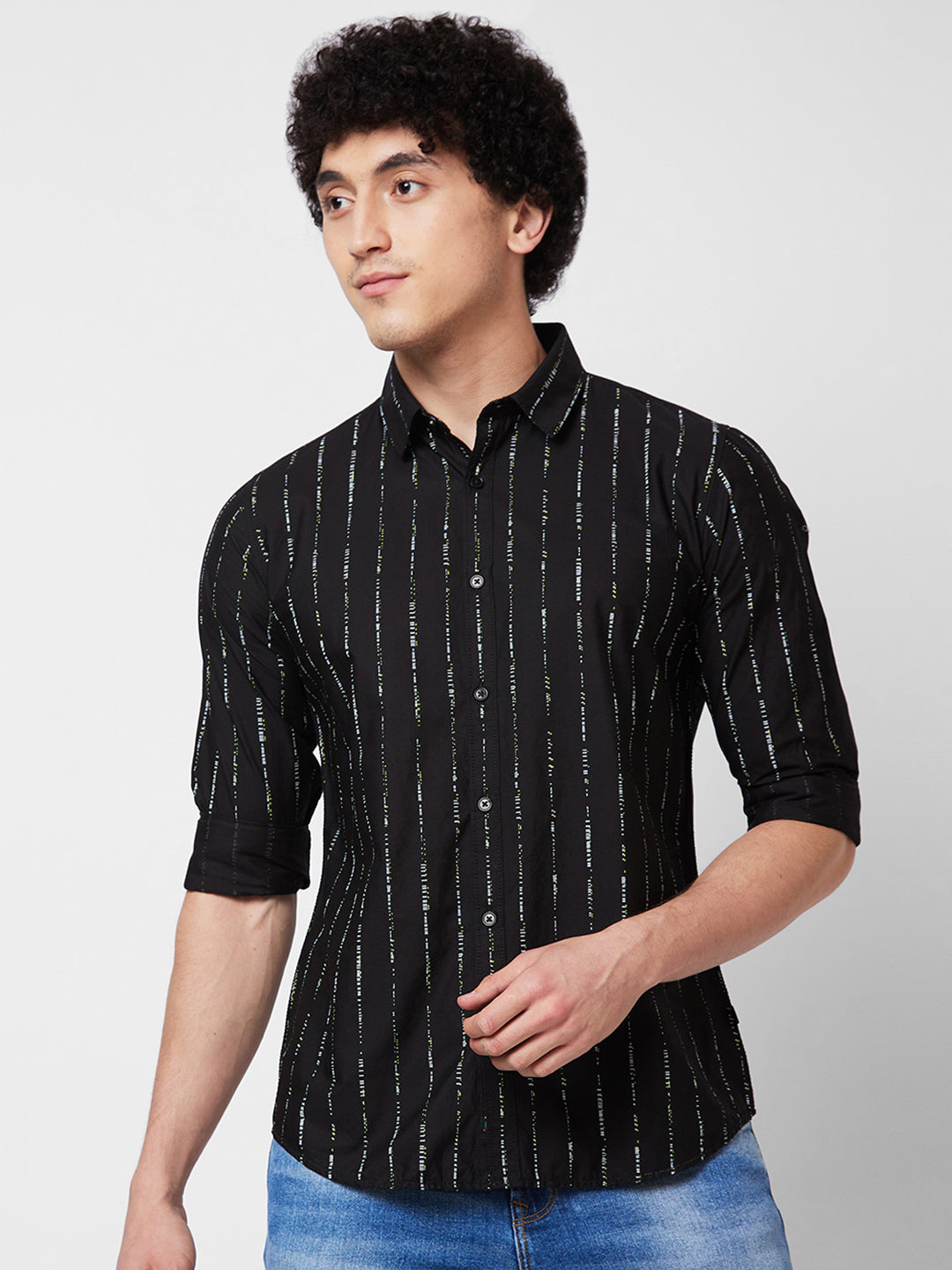 Spykar Black STRIPED FULL SLEEVE Shirt For Men