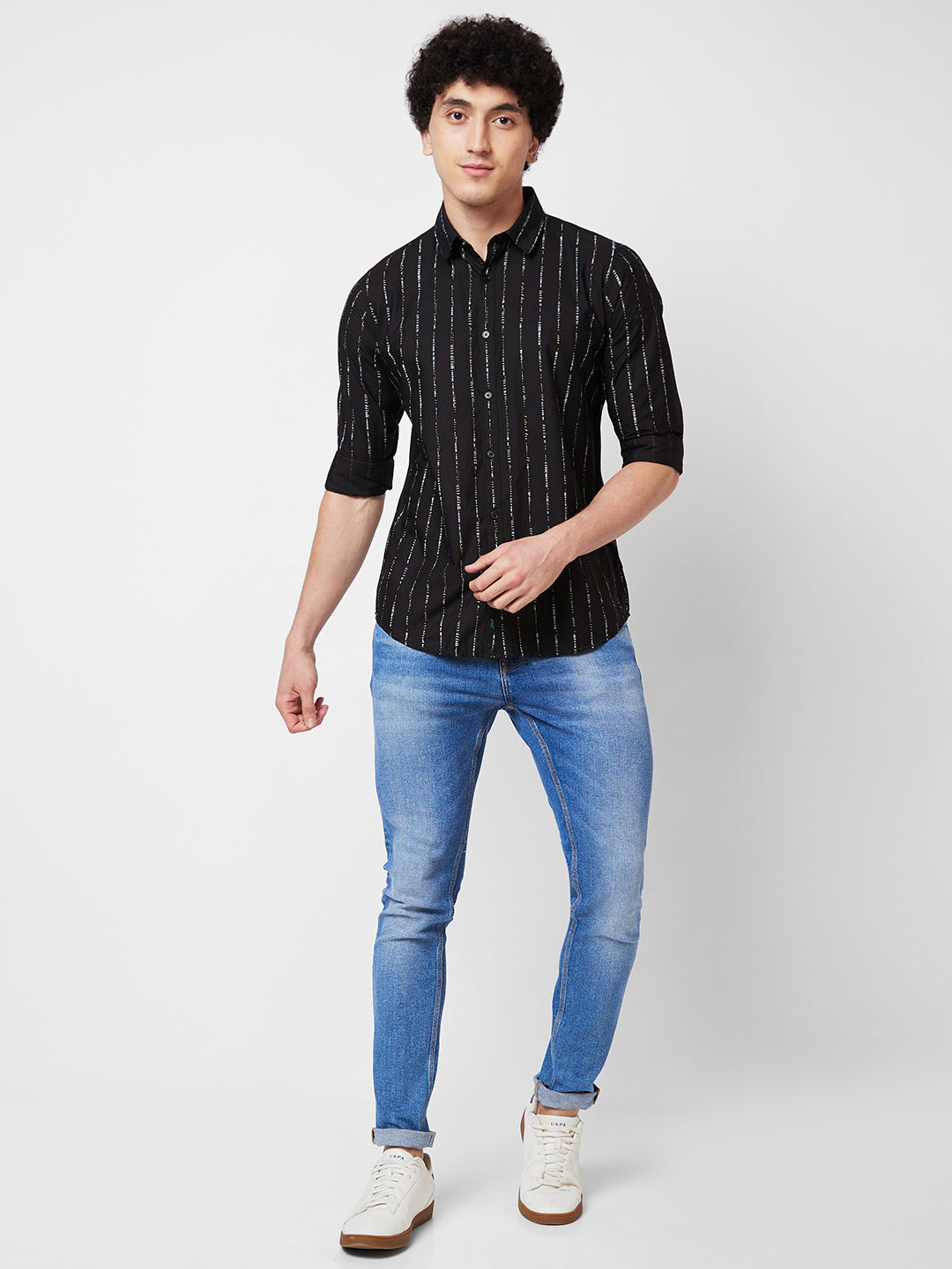 Spykar Black STRIPED FULL SLEEVE Shirt For Men