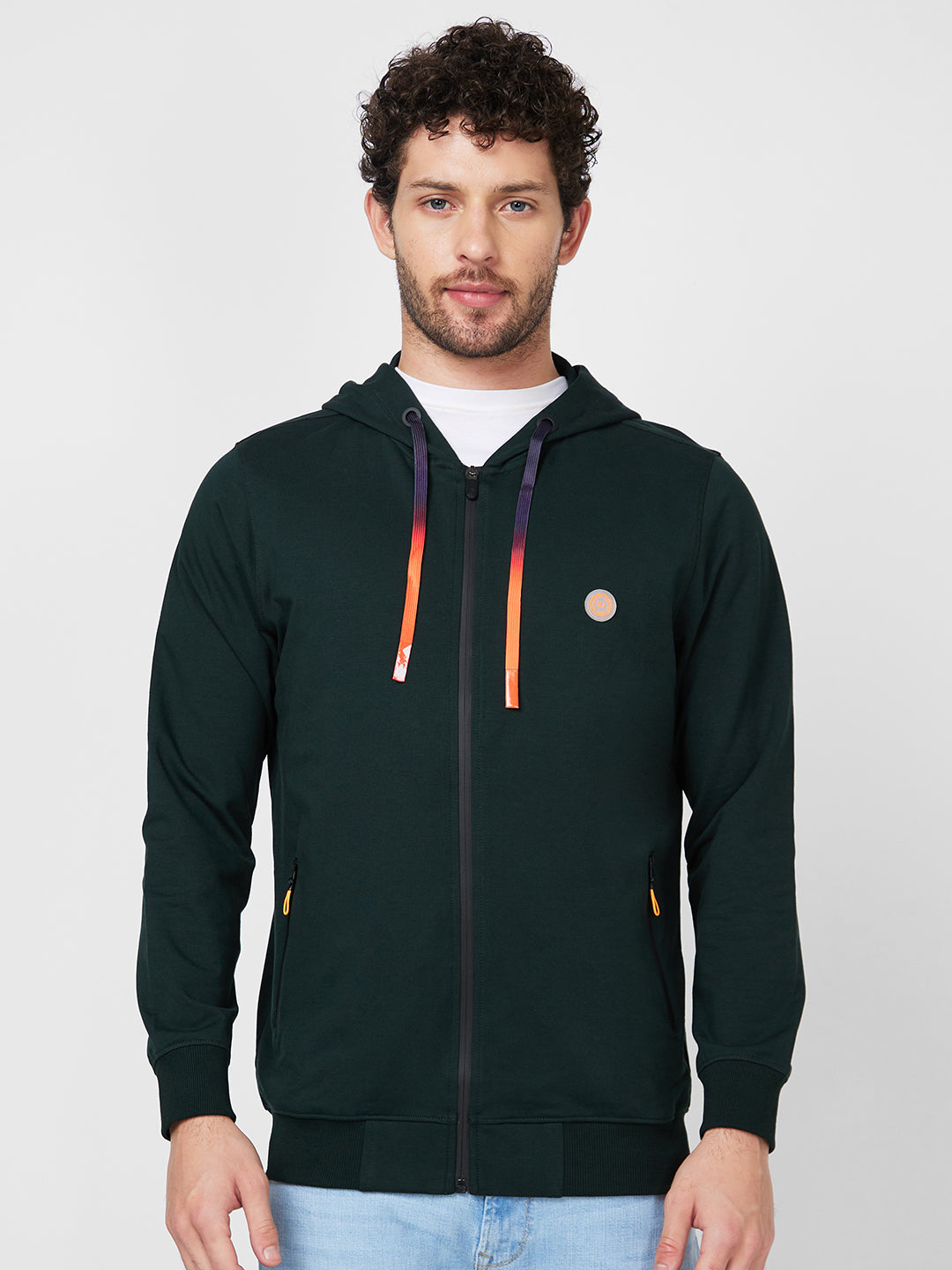 Spykar Hood Full Sleeves Green Sweatshirt For Men