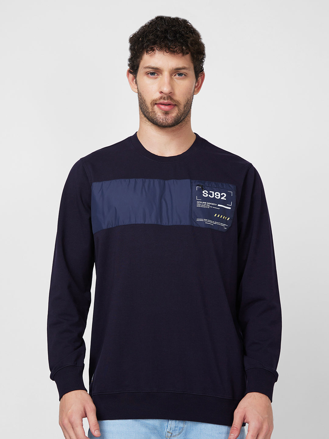 Spykar Slim Fit Round Neck Full Sleeve Blue Sweatshirt For Men