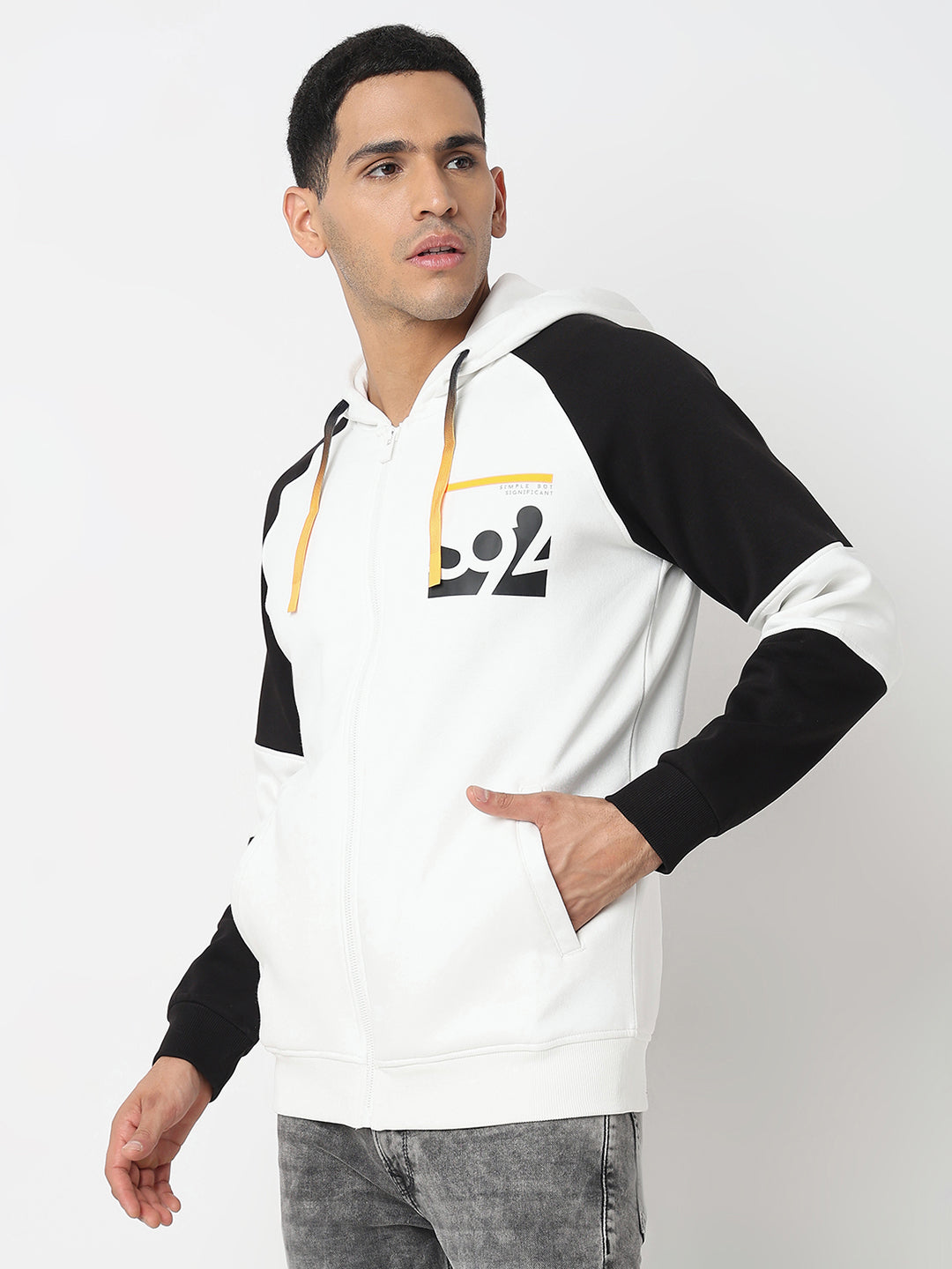 Spykar Hooded Full Sleeves White Sweatshirt For Men
