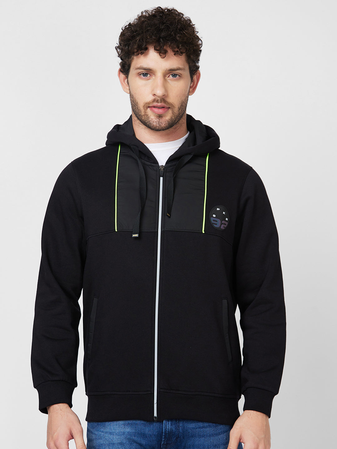 Spykar Hooded Full Sleeve Black Sweatshirt For Men