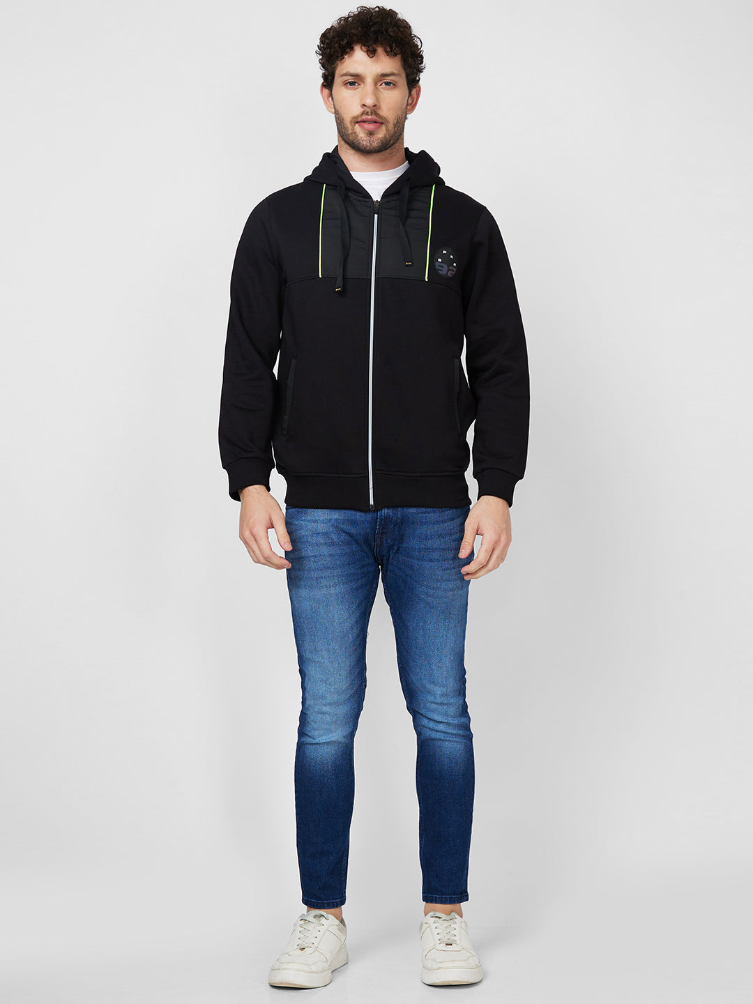 Spykar Hooded Full Sleeve Black Sweatshirt For Men