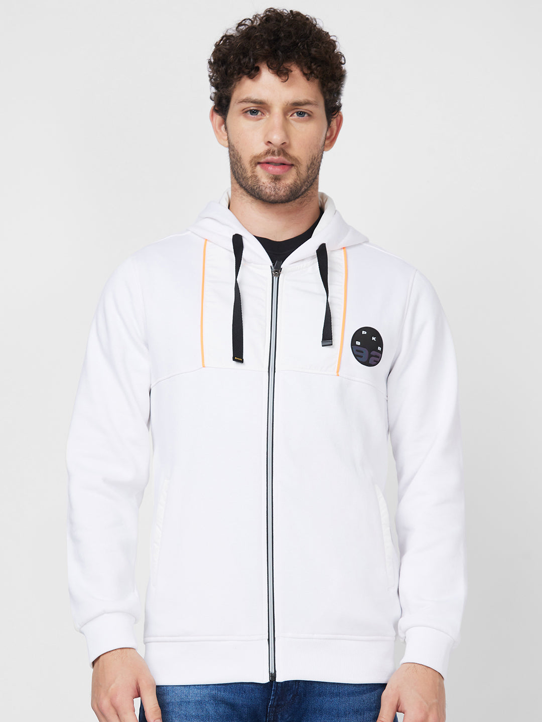 Spykar Hood Full Sleeves White Sweatshirt For Men