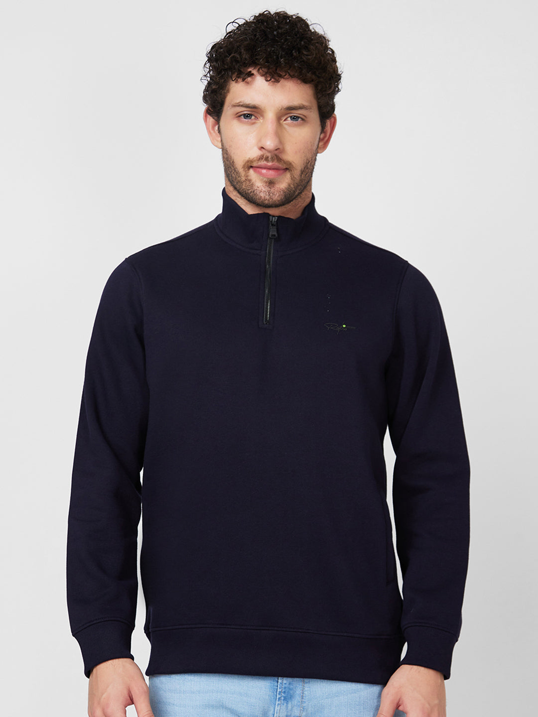 Spykar High Neck Full Sleeve Blue Sweatshirt For Men