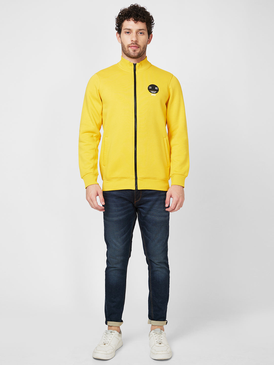 Spykar High Neck Full Sleeve Yellow Sweatshirt For Men