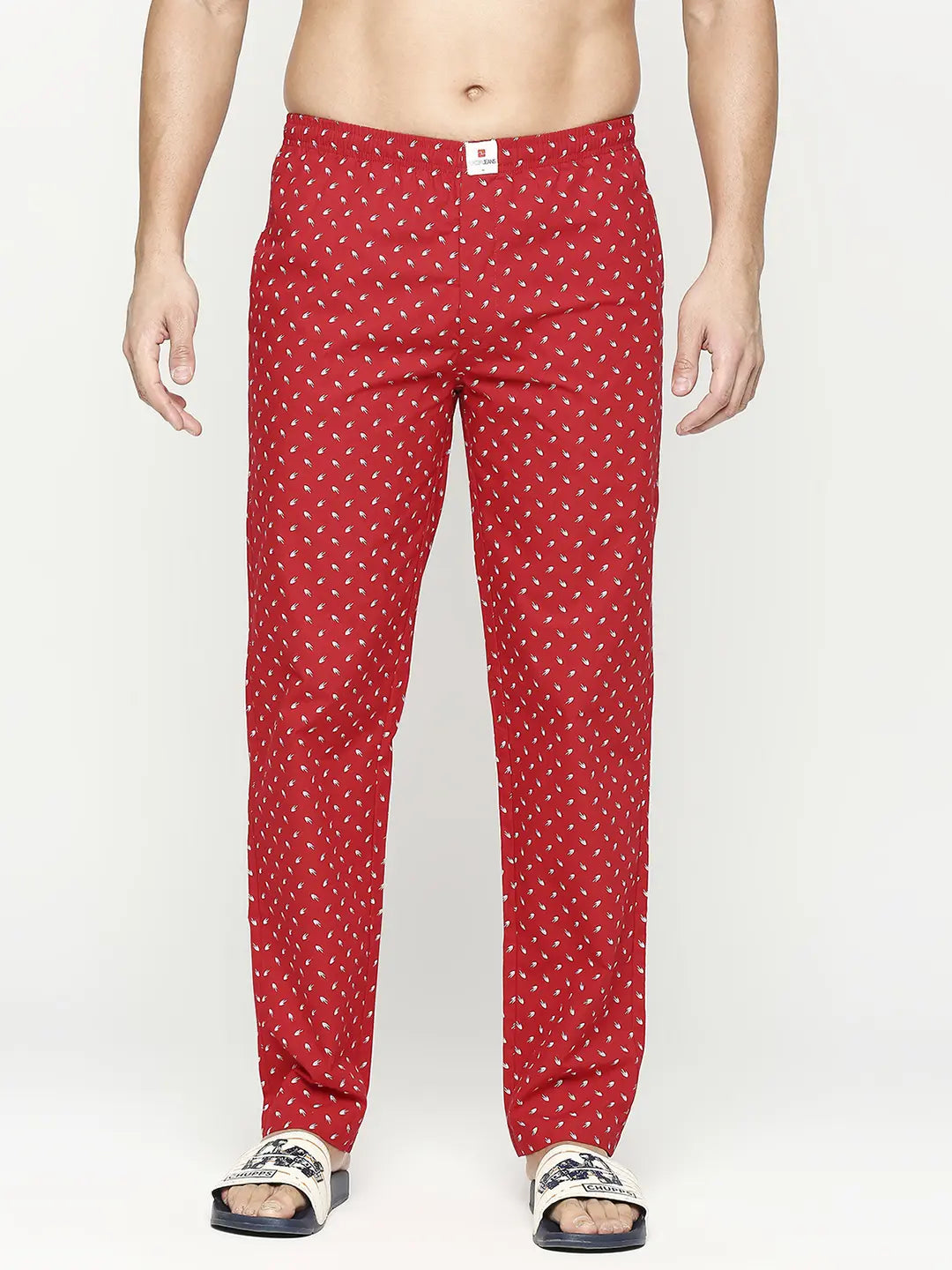 Men Cotton Printed Red Pyjama- Underjeans By Spykar