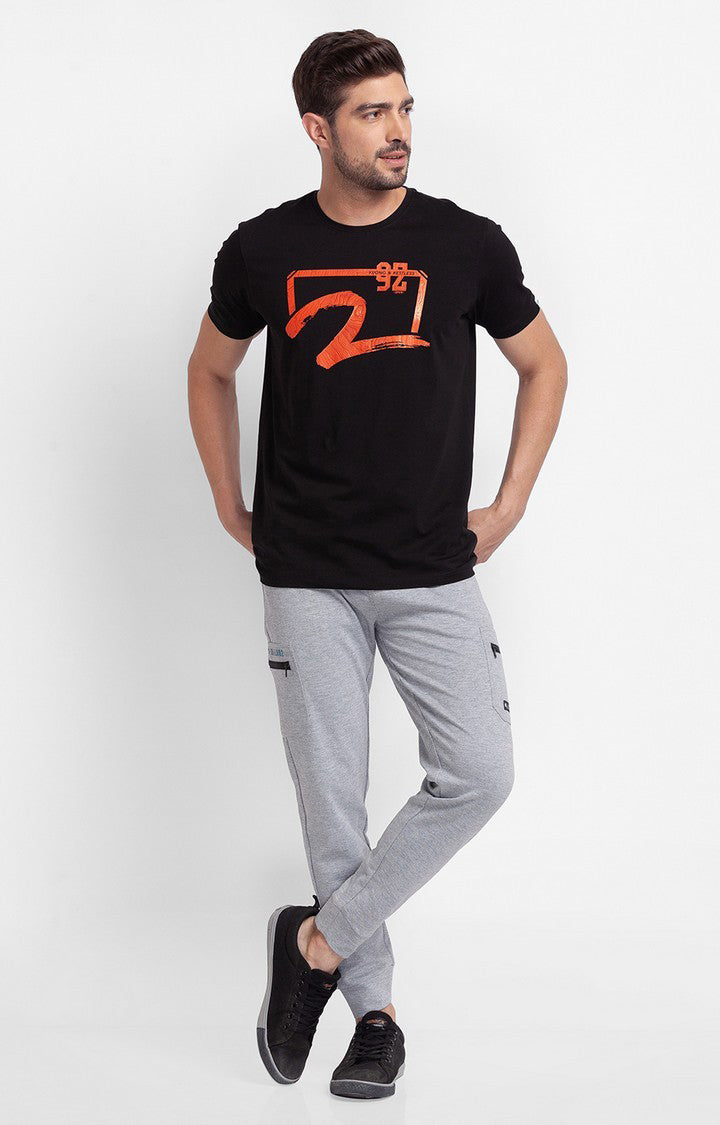 Spykar Ecru Melange Cotton Slim Fit Trackpant For Men