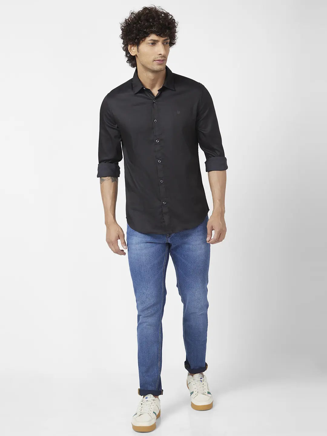 Spykar Men Mid Blue Cotton Stretch Super Slim Fit Tapered Length Clean Look Low Rise Jeans (Super Skinny)