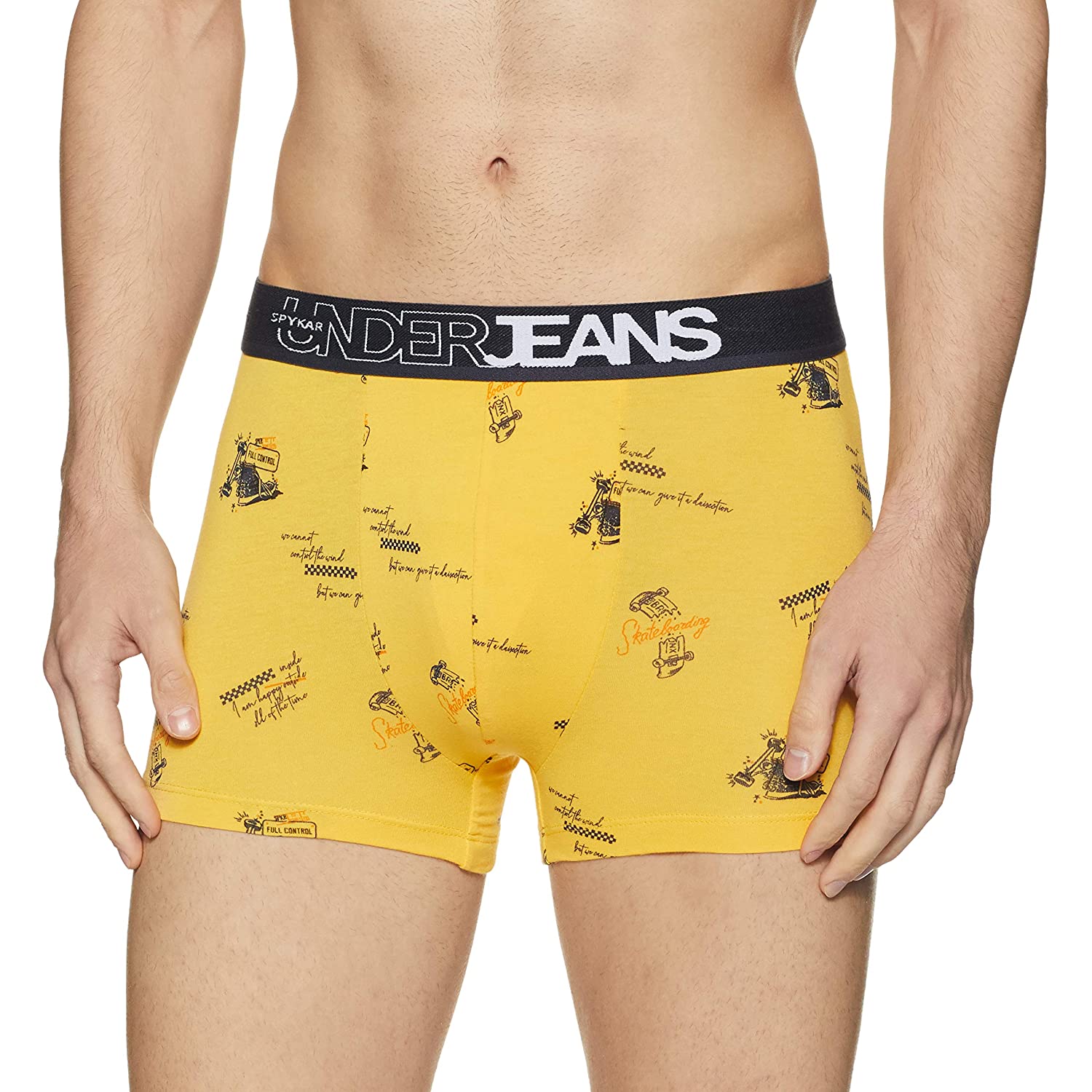 Underjeans By Spykar Men Yellow Cotton Blend Trunk