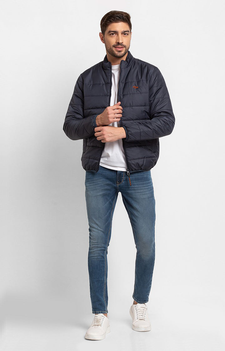 Spykar Navy Blue Polyester Full Sleeve Casual Jacket For Men