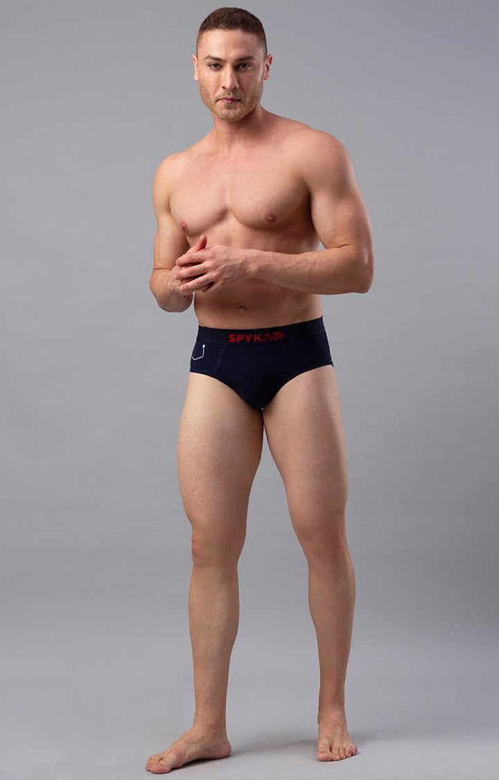 Navy Cotton Brief For Men - Underjeans By Spykar