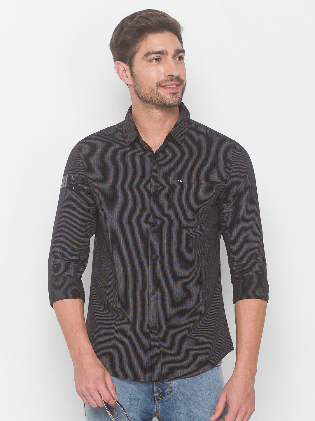 Spykar Men Black Cotton Slim Fit Shirt