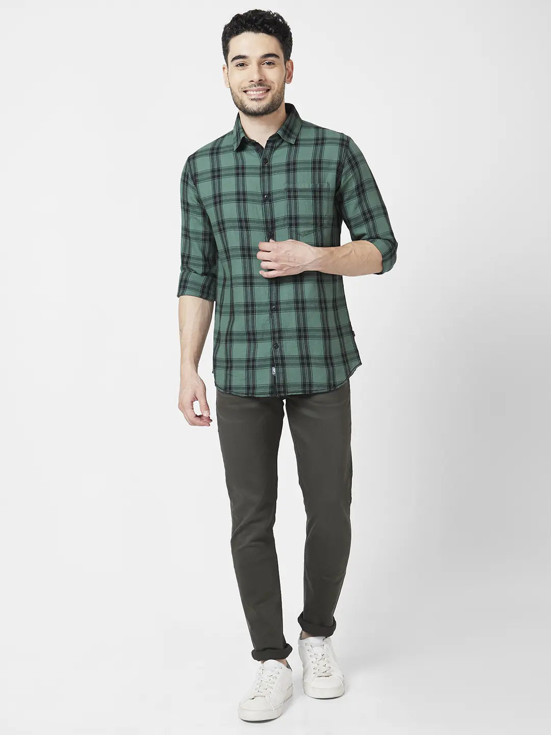 Spykar Men Olive Cotton Stretch Slim Fit Narrow Length Clean Look Low Rise Jeans (Skinny)