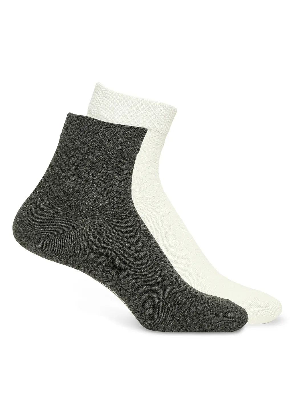 Men White & Anthra Melange Ankle Length Socks - Pack Of 2- Underjeans By Spykar