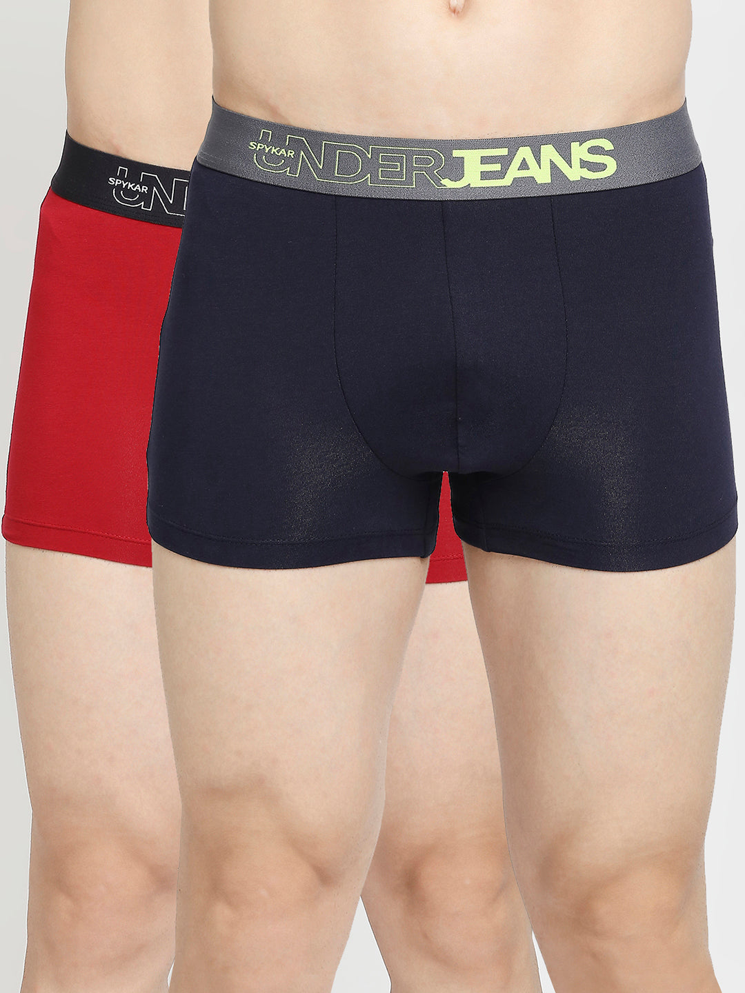 Men Maroon & Navy Blue Cotton Blend Trunk - Pack Of 2- Underjeans By Spykar