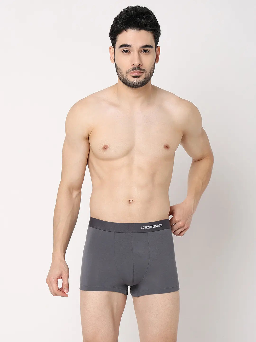 Underjeans By Spykar Men Mid Grey Cotton Blend Regular Fit Trunk