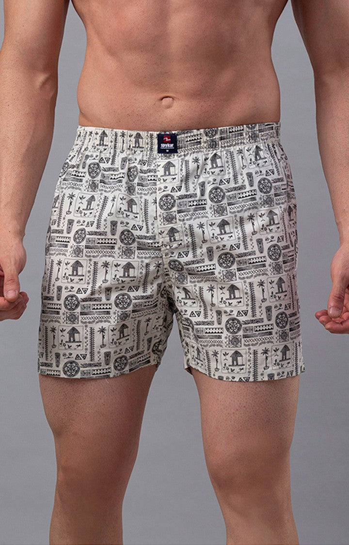 White Cotton Boxer For Men - Underjeans By Spykar