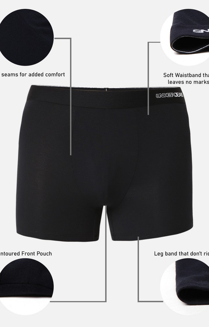 Men Premium Black Micromodal Trunk- UnderJeans by Spykar
