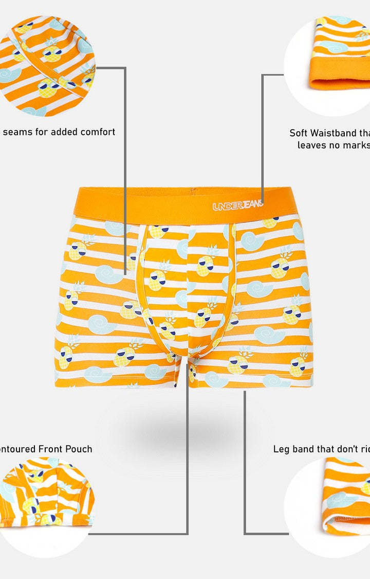 Men Premium Orange Cotton Blend Printed Trunk- UnderJeans by Spykar