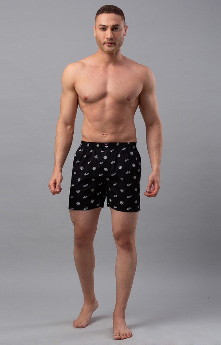 Black Cotton Boxers For Men - Underjeans By Spykar