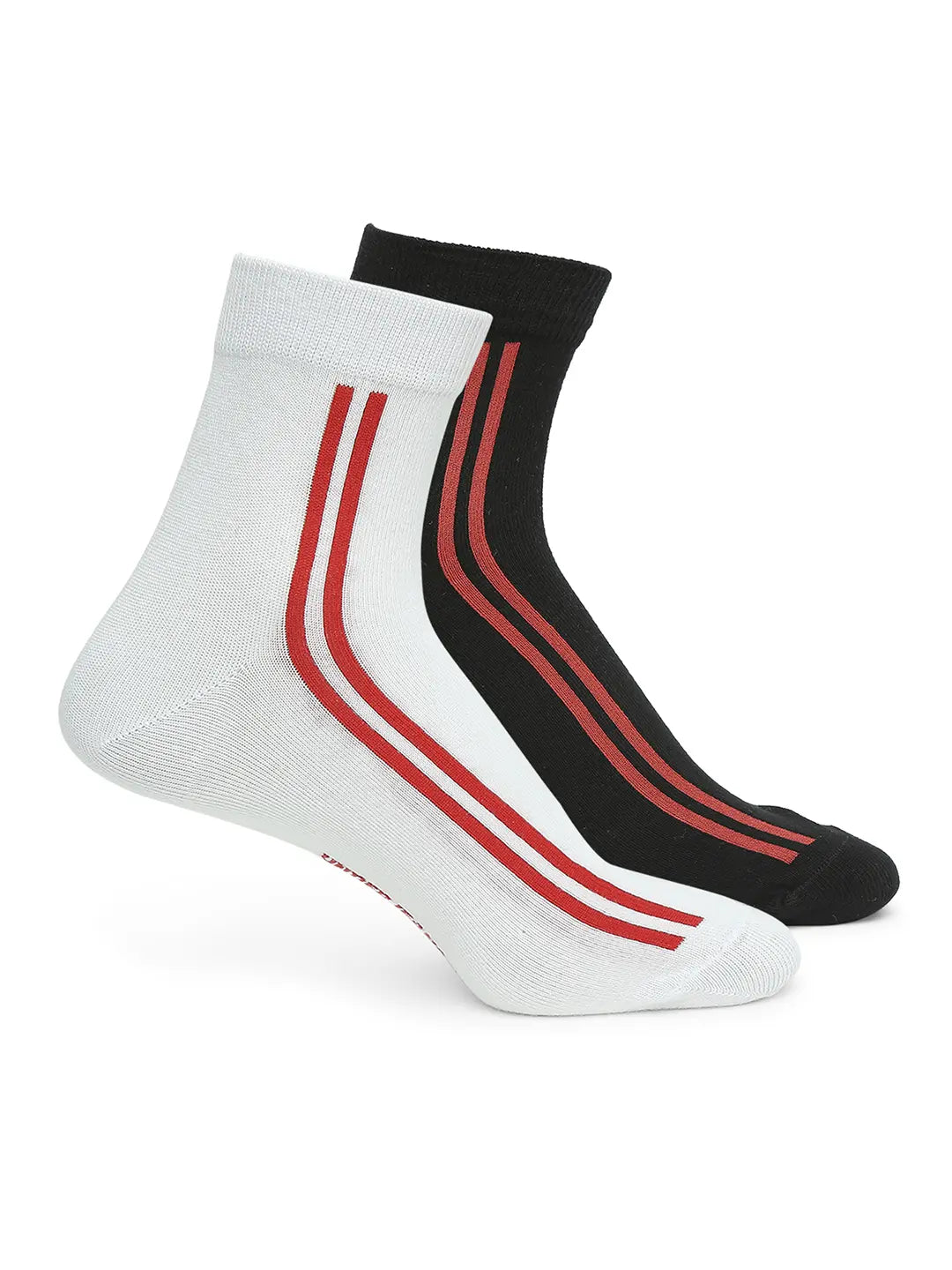 Men White & Black Ankle Length Socks - Pack Of 2- Underjeans By Spykar