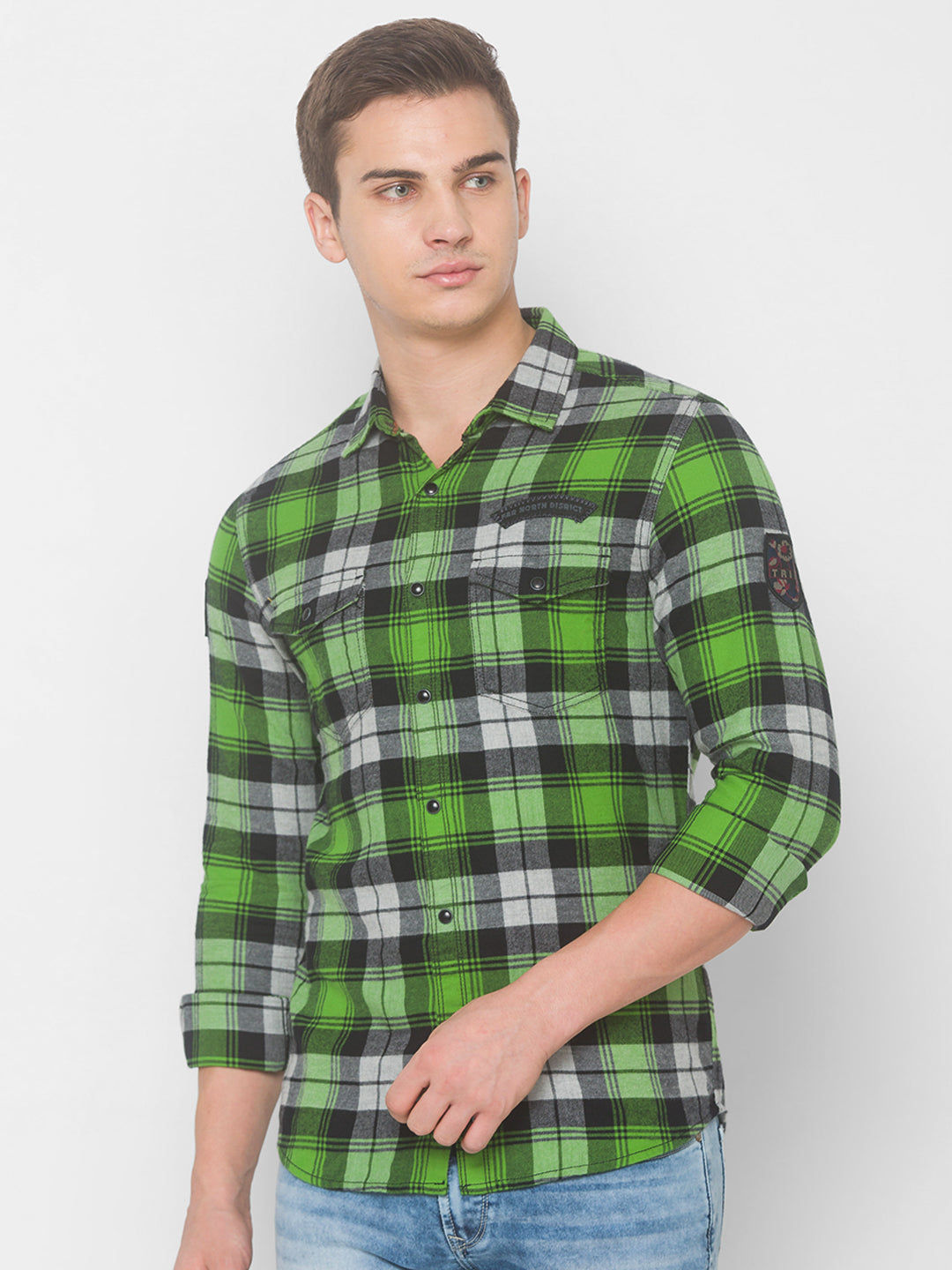 Spykar Men Cactus Green Cotton Slim Fit Shirt