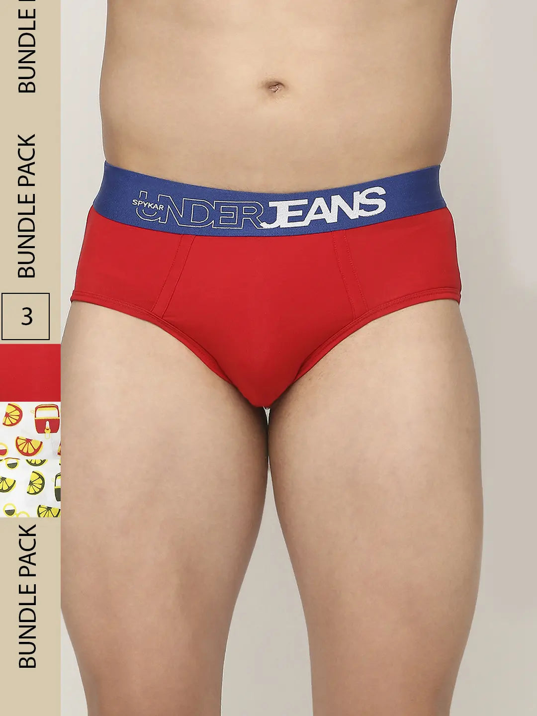 Men Assorted Cotton Blend Printed Brief - Pack Of 3- Underjeans By Spykar