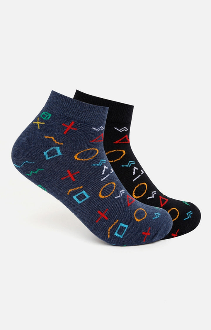 Spykar Blue & Black Cotton Ankle Length Socks (Pair Of 2)
