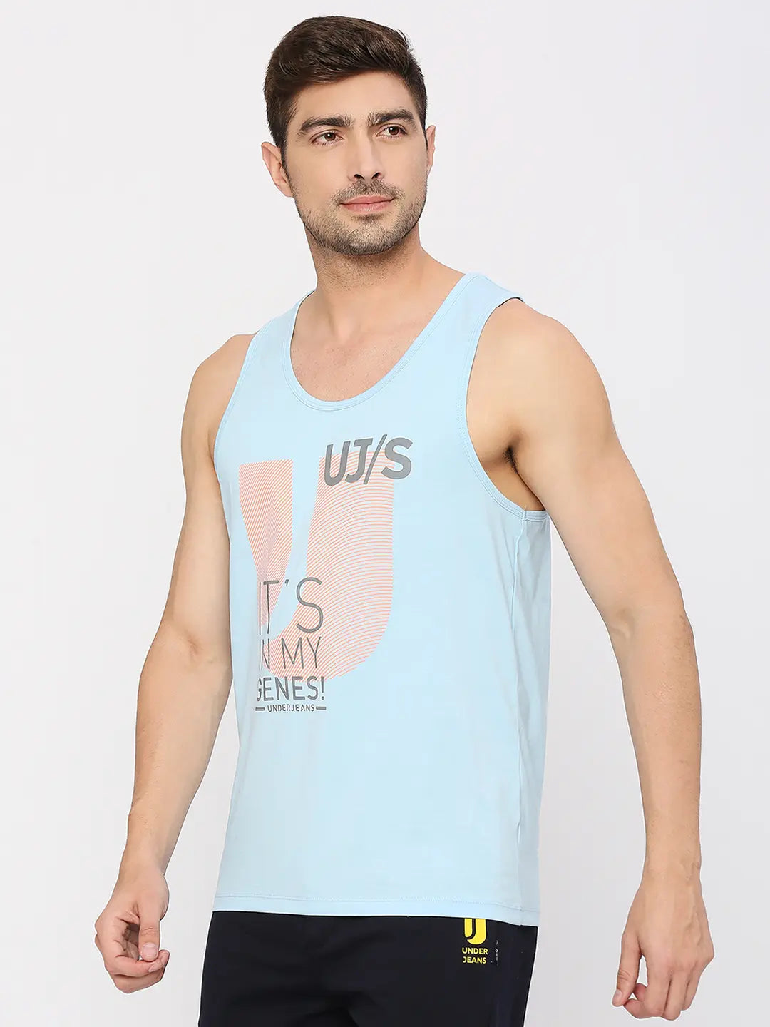 Men Fashion Powder Blue Muscle Vest- Underjeans By Spykar