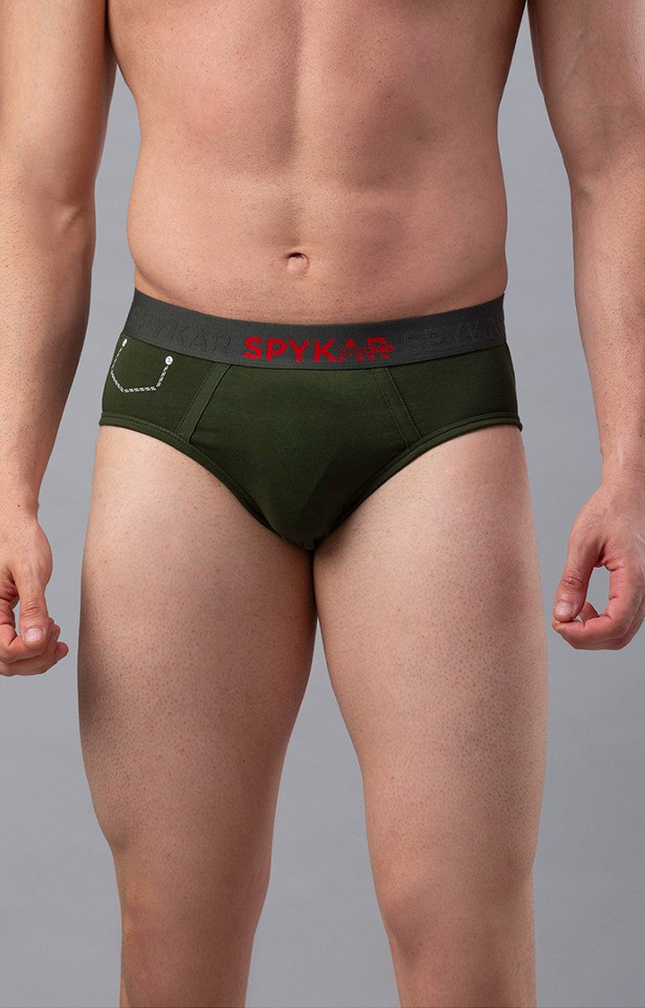Olive Cotton Brief For Men - Underjeans By Spykar