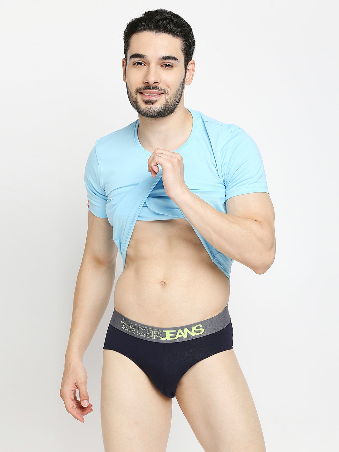 Men Navy Blue & Olive Cotton Blend Brief - Pack Of 2- Underjeans By Spykar