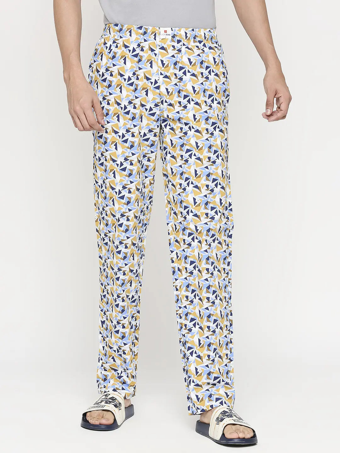 Men Premium Yellow & Grey Cotton Regular Fit Pyjama- Underjeans by Spykar
