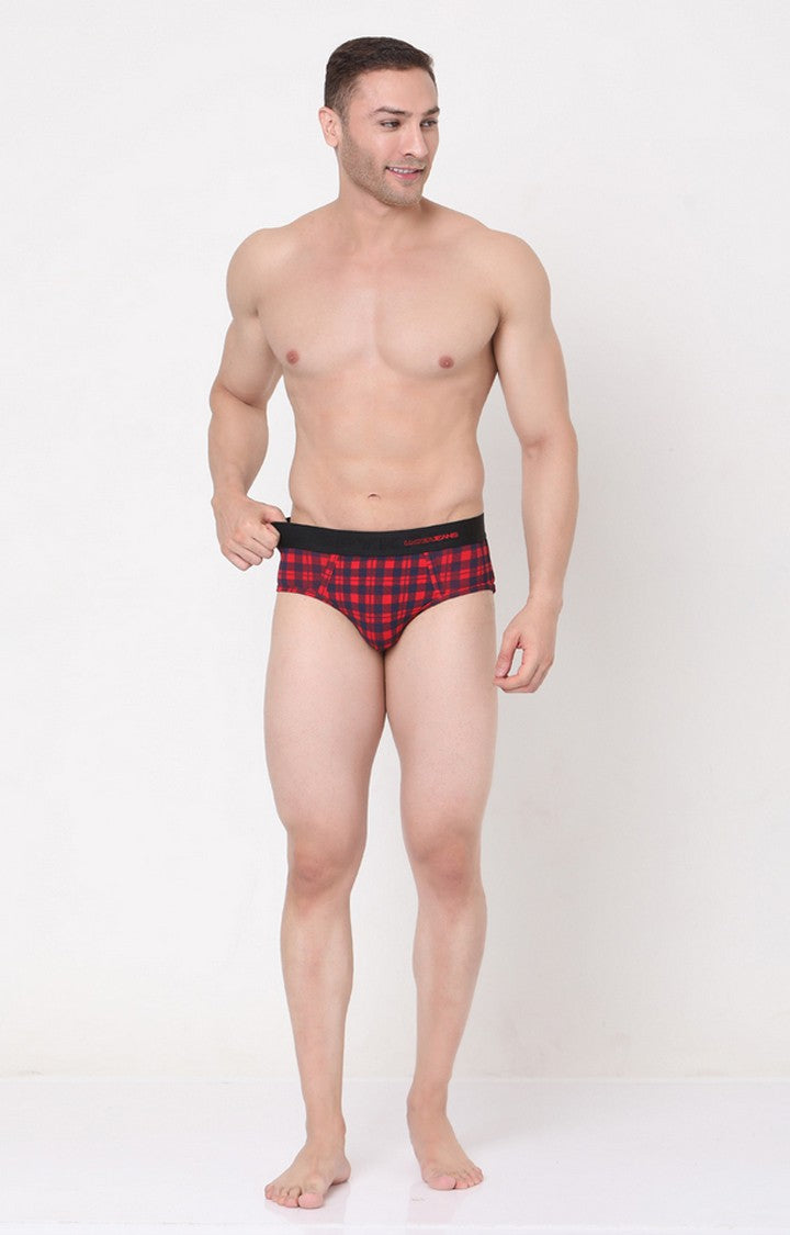 Blue-Check Cotton Brief For Men - Underjeans By Spykar