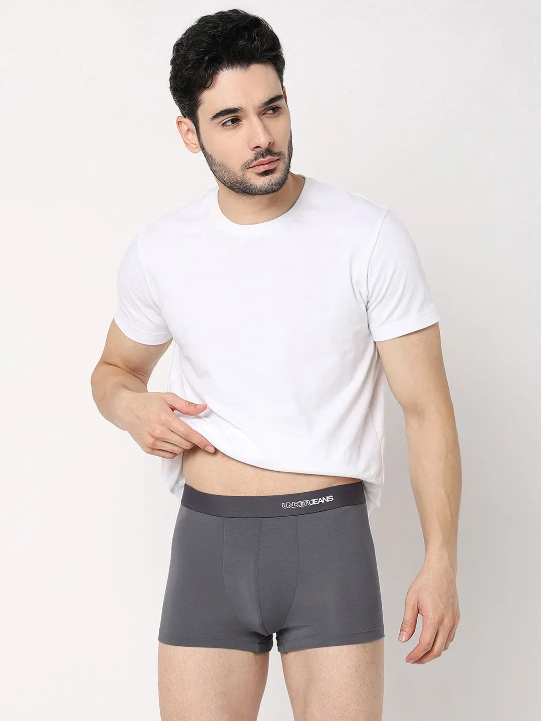 Underjeans By Spykar Men Mid Grey Cotton Blend Regular Fit Trunk