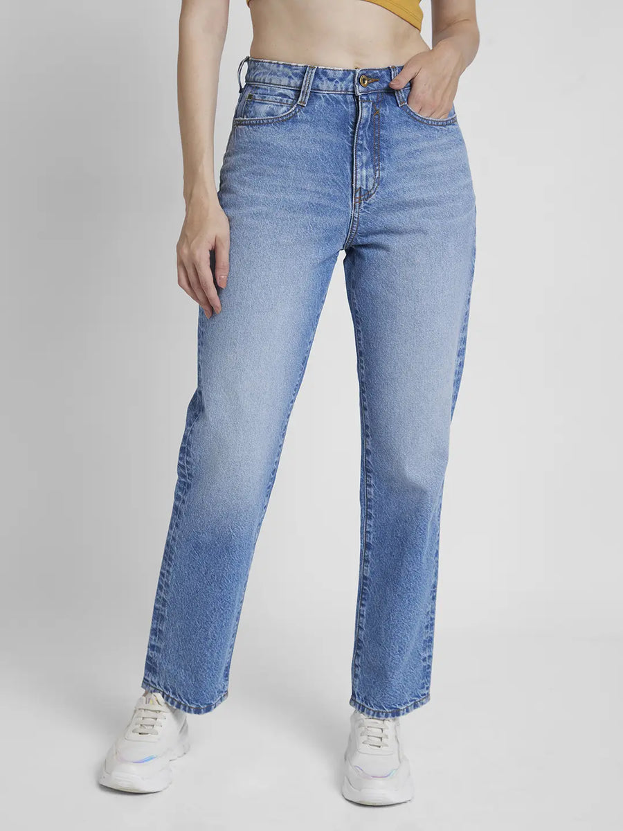 Spykar Women Light Blue Cotton Wide Leg Fit Ankle Length Clean Look Jeans  -(Bella-Wide Leg)