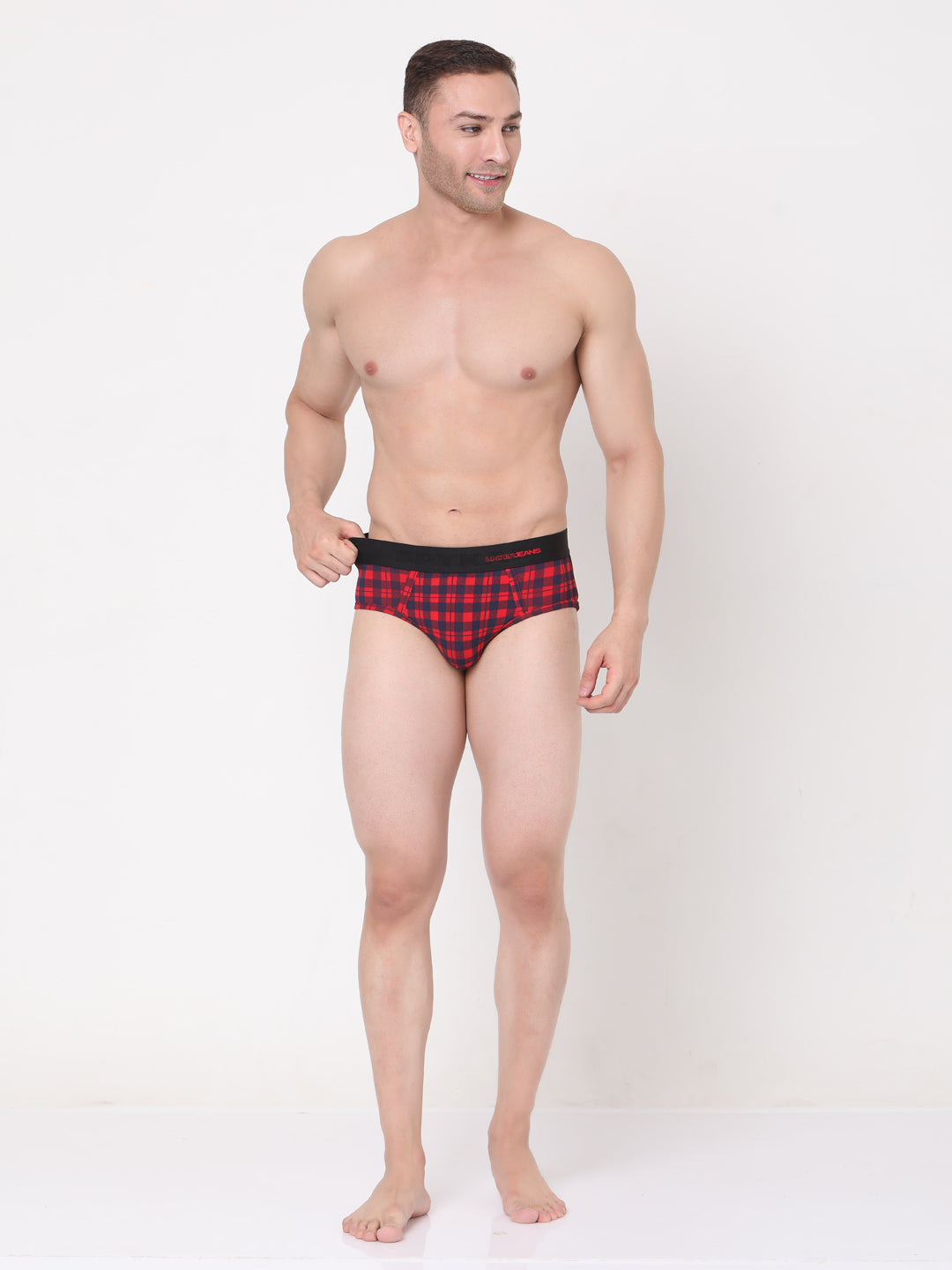 Men Cotton Blend Blue-Check Brief- Underjeans By Spykar