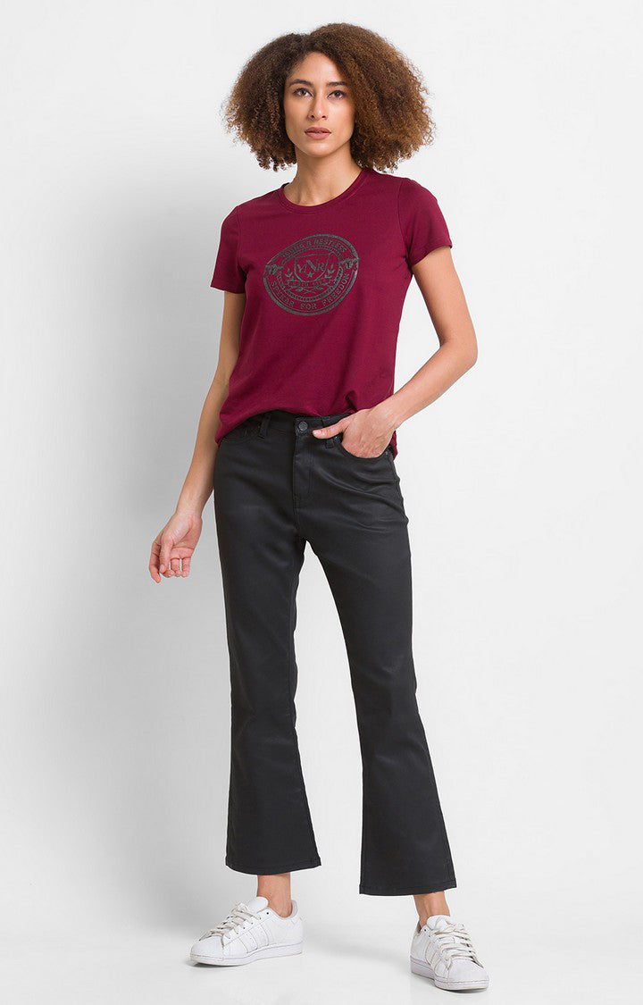 Spykar Black Cotton Flare Fit Ankle Length Jeans For Women (Elissa)