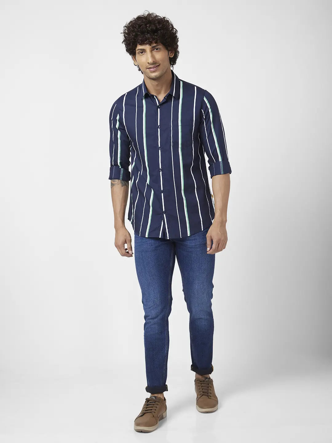 Spykar Men Dark Blue Cotton Stretch Slim Fit Narrow Length Clean Look Low Rise Jeans (Skinny)