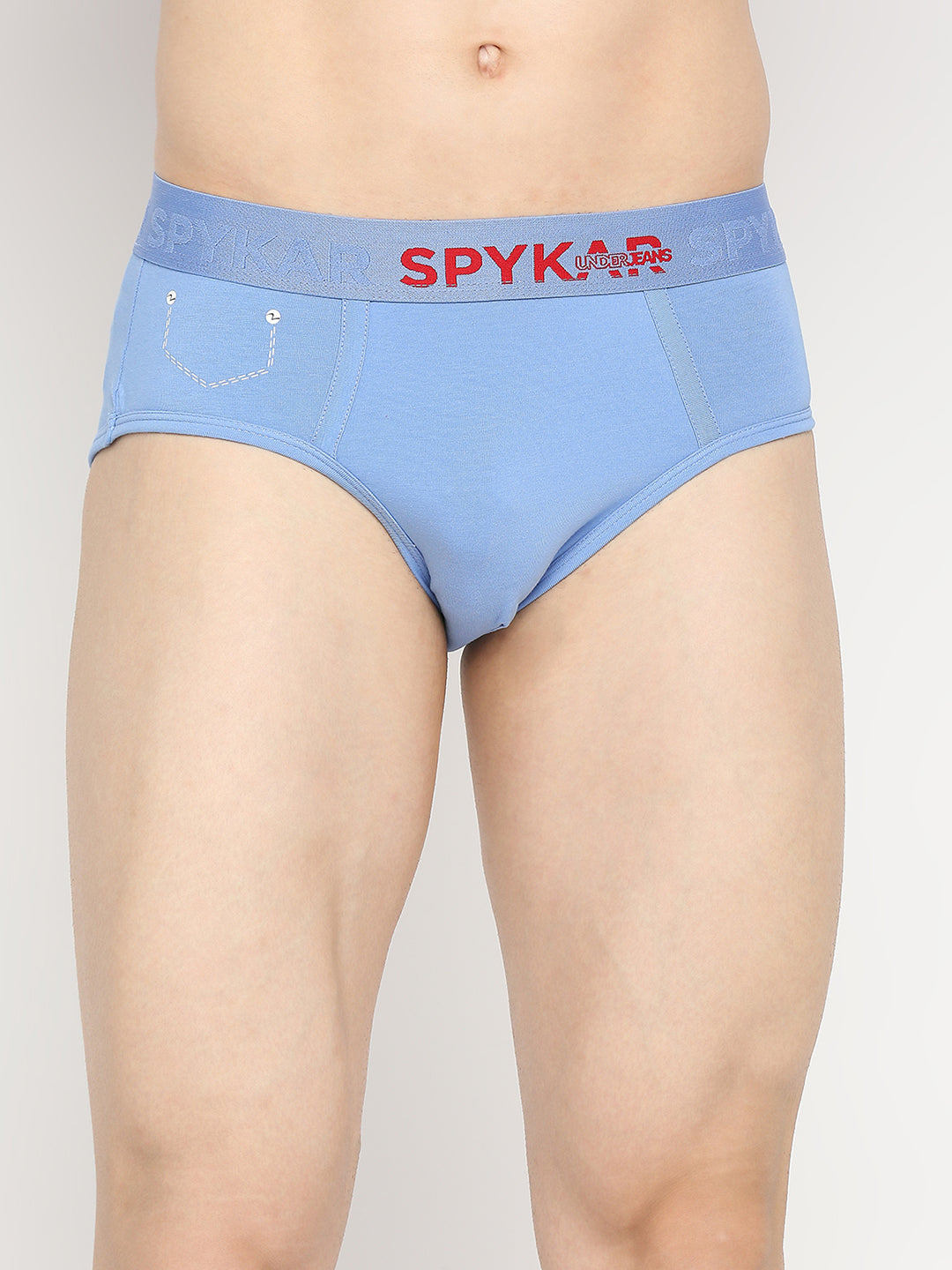 Men Bright Blue Cotton Blend Brief - Underjeans By Spykar