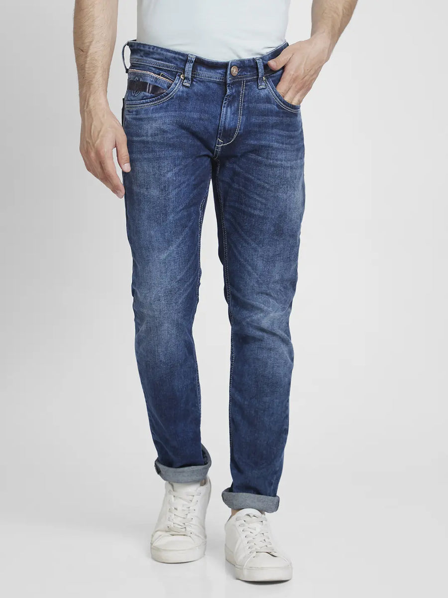 Buy OnlineSpykar Men Dark Blue Cotton Slim Fit Narrow Length Mildly  Distressed Low Rise Jeans - (Skinny)