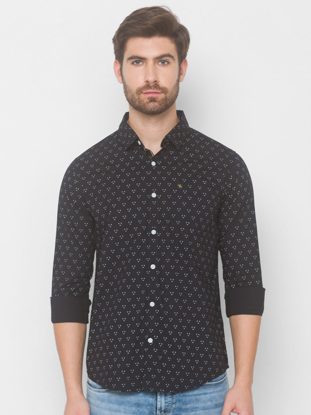 Spykar Men Black Cotton Slim Fit Shirt
