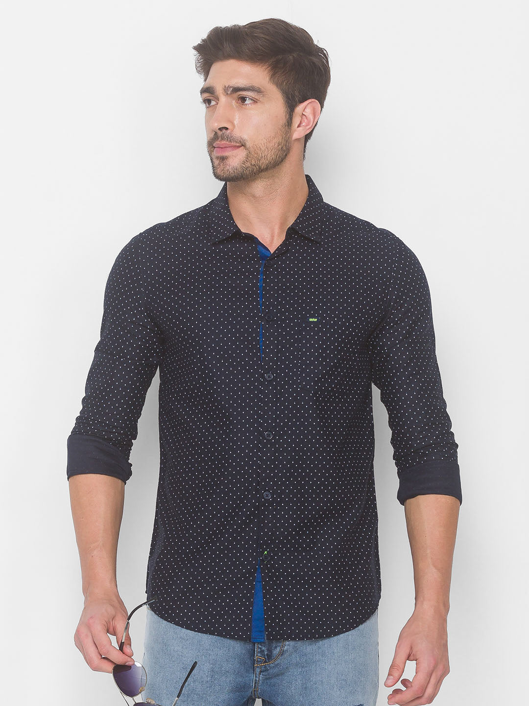 Spykar Men Navy Blue Cotton Slim Fit Shirt