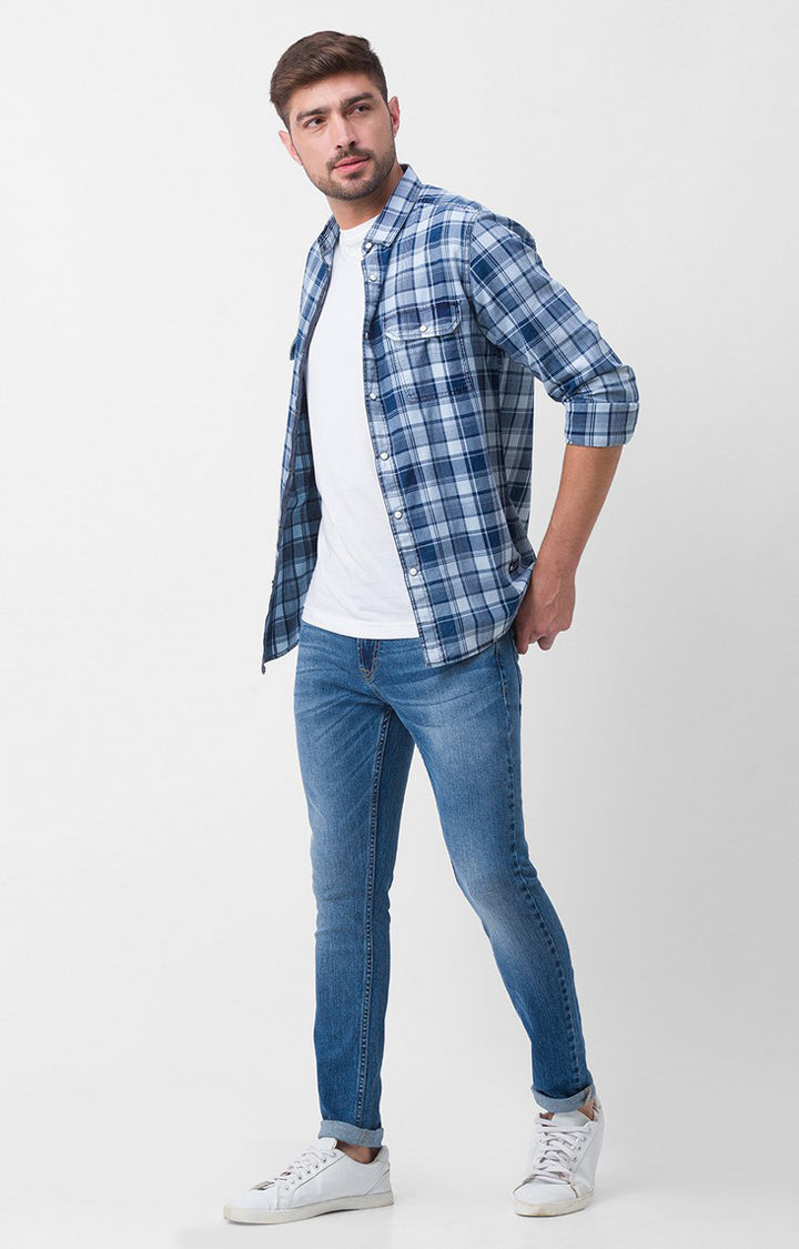 Spykar Mid Blue Cotton Super Slim Fit Tapered Length Jeans For Men (Super Skinny)