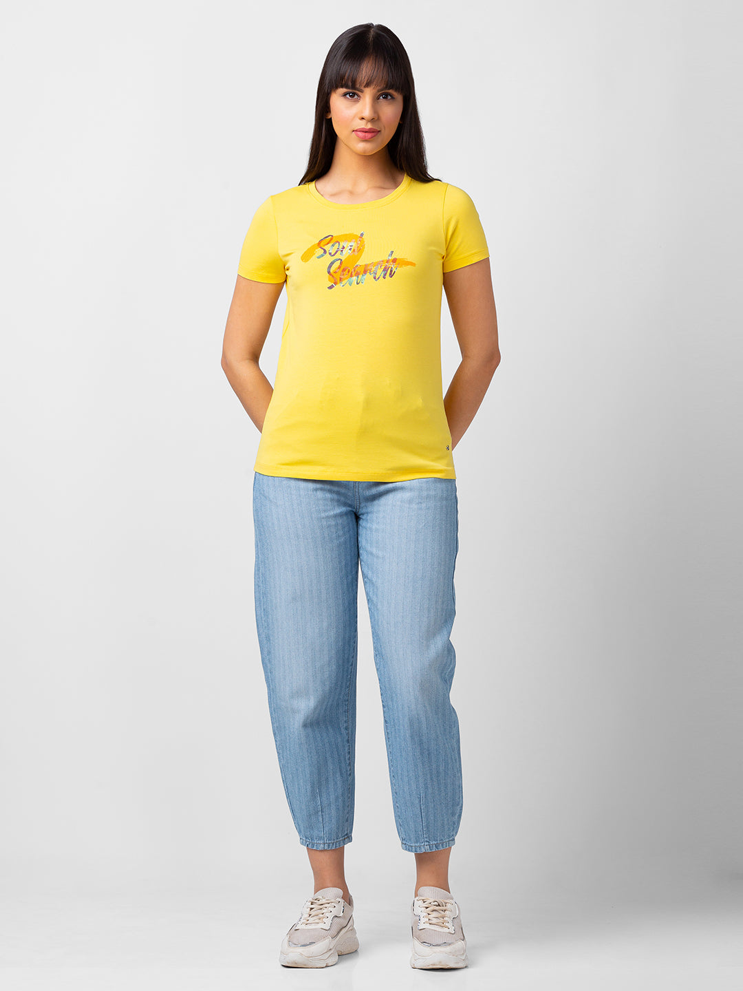 Spykar Women Mid Blue Lycra Baggy Fit Crop Length Jeans (Clara)