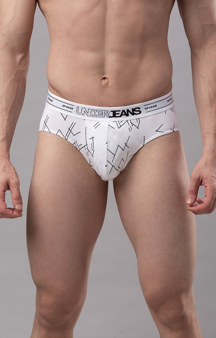 Underjeans By Spykar White Printed Briefs For Men